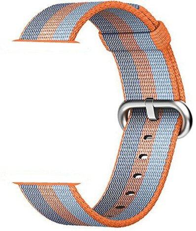 Curea iUni compatibila cu Apple Watch 1/2/3/4/5/6/7, 40mm, Nylon, Woven Strap, Orange/Blue