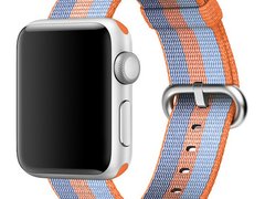 Curea iUni compatibila cu Apple Watch 1/2/3/4/5/6/7, 44mm, Nylon, Woven Strap, Orange/Blue